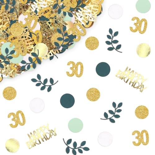 TOPWAYS Confettis décoration anniversaire 30 ans, 200pièces Sauge Vert Eucalyptus Confettis decoration table anniversaire pour déco anniversaire 30 ans Fille Garçon Femmes Homme (30 ans)