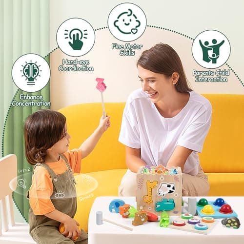 Jeux Montessori 1 an, 8 en 1 Jouet Bebe 1 an-4 ans, Jouet Enfant 2 ans Jouet Montessori, Cadeau Enfant 1 an, Jouet en Bois, Noël Pâques Cadeaux d'anniversaire, Jouet en Bois de Ferme et de Pâturage