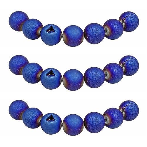 MJDCB 10mm 35 pièces Géode Agate Bleu Perle Pierre Naturelle Ronde en Vrac Perles Semi Precieuse pour Fabrication de Bijoux de Bracelets et de Colliers