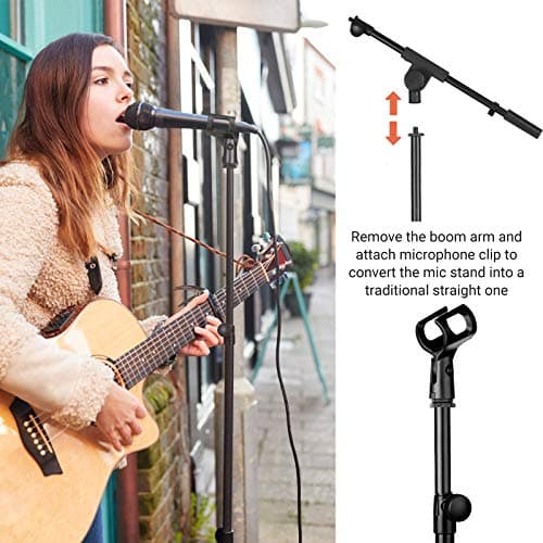 CAHAYA Pied de Microphone au Sol Mobile 2 en 1 Trépied en Métal avec Deux Clips Différents Réglable et Pliable Support pour Concerts Conférence Vidéo Scène Mariages CY0239