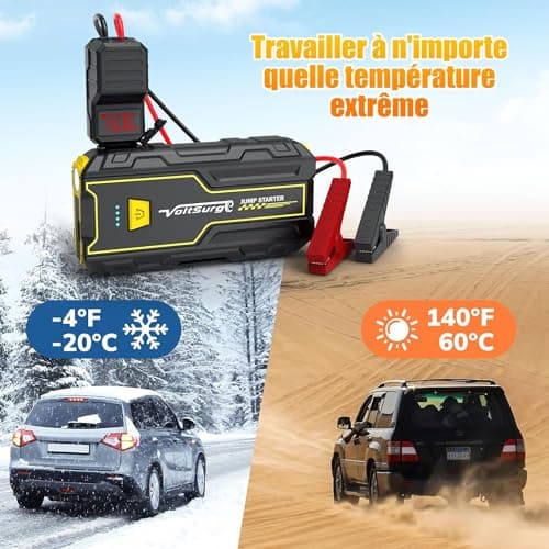 VoltSugre Booster Batterie Voiture 3000 Amp (7.0L+ Essence / 5.5L+ Diesel) Démarreur Portable Jump Starter Puissant pour Batterie au Lithium 12V