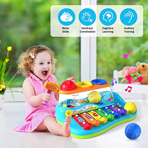 Yerloa Jouets musicaux 1 2 3 Ans Bébé Eclairer l'instrument de Musique Xylophone Clavier de Jeu pour Les bébés Cadeau pour Les garçons et Les Filles