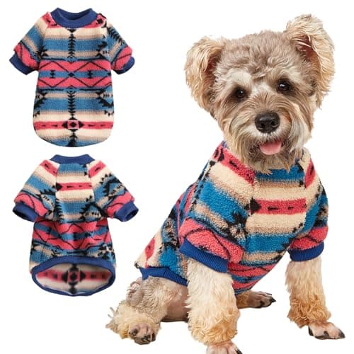 Yoolhamy Pull en polaire pour chien de petite taille - Vêtement d'hiver ethnique bohème - Doux et chaud - Pull thermique pour chien - Rose - Taille S