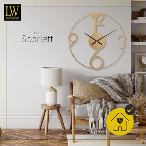 LW Collection Horloge Murale Scarlett Or 80 cm - Grande Horloge Murale Industrielle en Métal - Horloge Murale Moderne - Mouvement Silencieux - Horloge Silencieuse