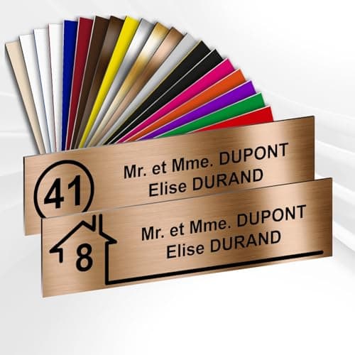 Plaque Boite Aux Lettres Adhésive PVC Avec Numéro – Plaque Gravée À Personnaliser 10 x 2,5 cm – 20 Couleurs Disponibles (Or Antique Métallisé)