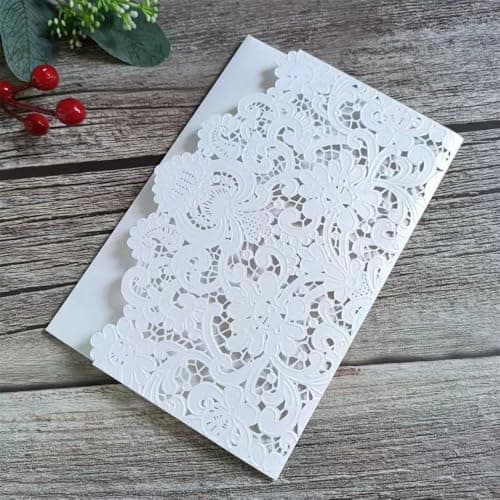 MillaSaw Invitations de mariage gaufrées Floral creux Laser Cartes de mariage tri-pliées Fiançailles Graduation Baptême Vacances Anniversaire Cartes de vœux 20pcs (blanc)