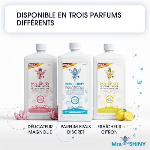 Mrs. SHINY - Détergent pour produit aspirateur laveur avec parfum de fraîcheur - produit nettoyant aspirateur laveur - nettoyant pour sol pour robot de nettoyage - pour tous les aspirateurs - 750 ml