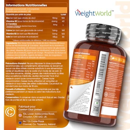 Autobronzant Bêta-Carotène - 120 Comprimés Vegan - Préparation Bronzage Zinc, Vitamine A, Cuivre, Vitamine B2, Vitamine B3 & Iode - Bronzage Sans Soleil - Complément Alimentaire Bronzage & Peau