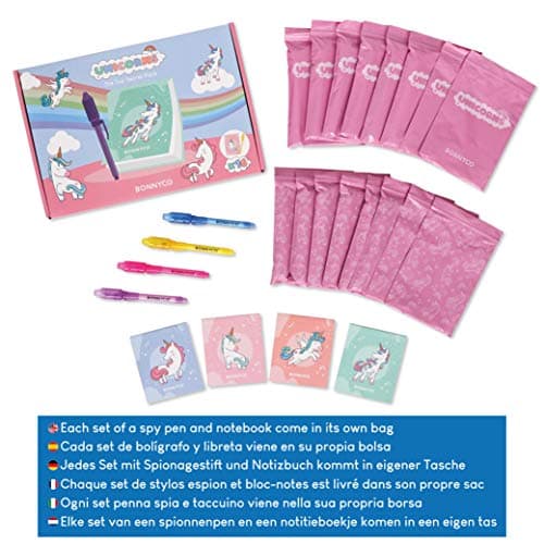 BONNYCO Stylo Encre Invisible et Carnet de Notes, Pack 16 Licorne Petits Cadeaux Anniversaire pour les Filles et Garçons | Cadeau Anniversaire Enfants et Jouets Pinata | Anniversaire Licorne