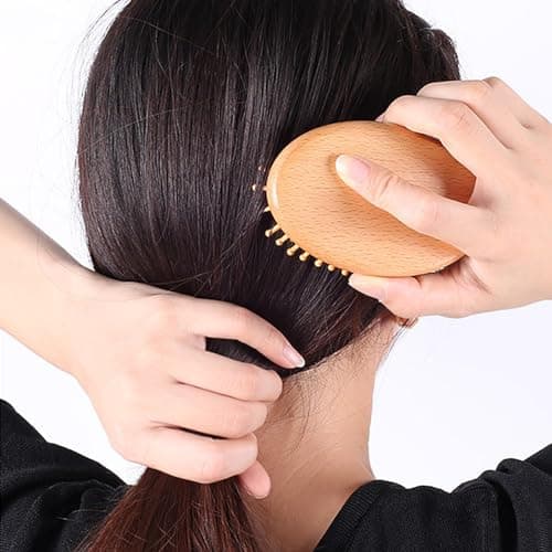 2 Pièces Peigne de Massage en Bois, Masseur de Cheveux Brosse de Cuir Chevelu, Brosse à Cuir Chevelu, Sans Poignée, Peigne Rond en Bambou pour Femmes Hommes Cheveux Raides Curl