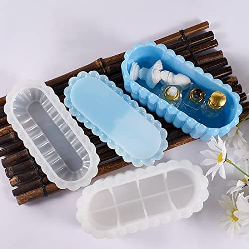 Voyyphixa Moule Boite Resine Epoxy Ovale, Moule Silicone Boite a Mouchoirs avec Couvercle Moulage Moule de Coulée Boîtes à Bijoux Rangement pour décoration de la Maison (Rectangle)