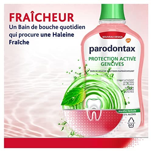 Parodontax Bain de Bouche Menthe Herbale, pour les Dents Sensibles, Élimine la Plaque Dentaire, sans Alcool, 2 x 500 ml