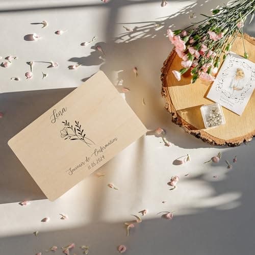 Creative Deco Personnalisé Première Communion Confirmation Cadeau Boite | Boîte à Souvenirs en Bois Garçon et Fille | Personnalisés - Calice et Prière du Chapelet | Personnalisable Idée Coffret