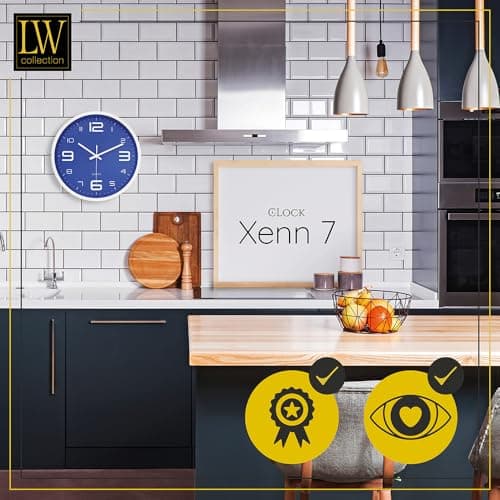 LW Collection Horloge Murale Xenn7 Bleu Blanc 30 cm - Petite Horloge Murale Industrielle en Métal - Horloge Murale Moderne - Mouvement Silencieux - Horloge Silencieuse