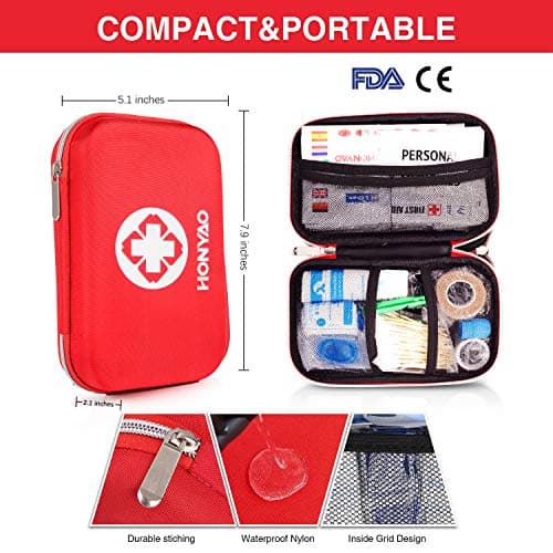 HONYAO Trousse de Premier Secours, Mini Boîte Médical, 200 Pièces Boîte de d'urgence de Survie Extérieur pour Voiture Maison Lieu de Travail Voyage Camping Randonnée et Sports en Plein Air