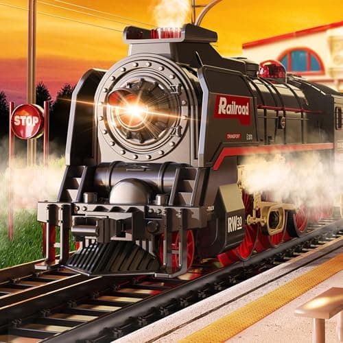 Joellfuner Jouet De Train Électrique À Vapeur, Train Electrique Enfant avec Telecommande, Locomotive à Vapeur Electrique avec la Fumée Lumineuse et Le Son, Cadeaux de Noël Anniversaire pour Enfants