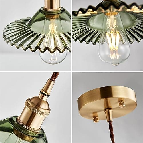 LFsem Suspension Luminaires en Verre à 3 Lumières, Lampe Suspendue Triple Complexe Industrielle Vintage en Laiton E27, Lustre de Plafond pour Salle à manger Salon (Vert)