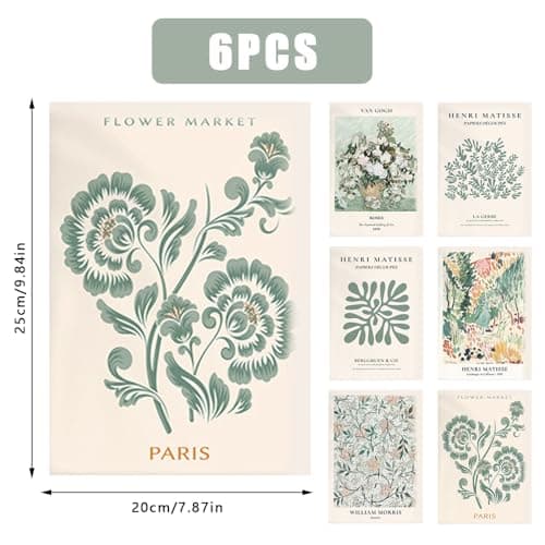 KiKiHong 6 Pièces Poster Matisse Vert Sauge Affiches D'exposition Henri Matisse Poster Mural Vintage pour Salon Salle à manger chambre à Coucher 20 x 25cm-Sans Cadre