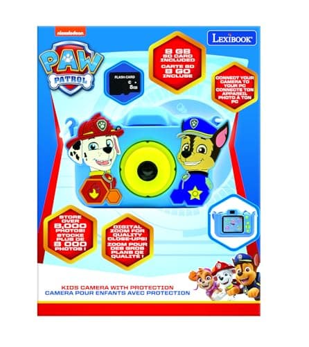 Lexibook, Pat' Patrouille, Appareil 4-en-1 pour Enfant avec Protection, Fonctions, vidéo, MP3 et Jeux, 15 Cadres pour Personnaliser Vos Photos, Carte mémoire de 8 Go Incluse, DJ078PA, Bleu/Jaune