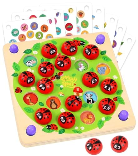 Subtail Coccinelle Jouet Enfant 3 4 Ans - Jeu de Societe 3 4 5 Ans - 16 ThèMes Jouets de MéMoire - Jeu en Bois Montessori Smart Games - Jeu ÉDucatif pour Enfants de 3 4 - Cadeau Enfant 3 4 Ans