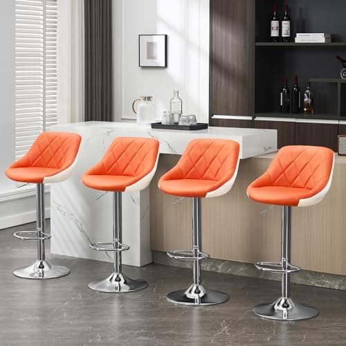 WOLTU Tabouret Bar, Chaise Haute Bar, Tabouret en Similicuir, Réglable en Hauteur, avec Dossier, Repose-Pieds, Chaise Haute Cuisine, Orange, BH30or-1