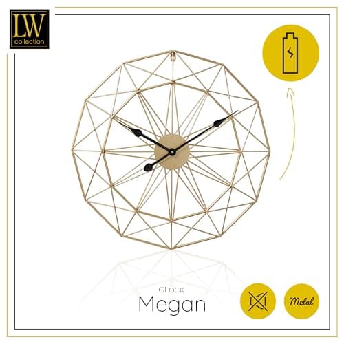 LW Collection Horloge Murale Megan Or 80 cm - Grande Horloge Murale Industrielle en Métal - Horloge Murale Moderne - Mouvement Silencieux - Horloge Silencieuse