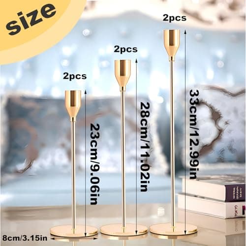 ZHYLUO Bougeoir Doré Coniques 6 Pièces Chandelier de Mariage 33/28/22cm Chandeliers Coniques pour la Maison pour Les Fêtes,Mariages,Dîners,Dîner Aux Chandelles