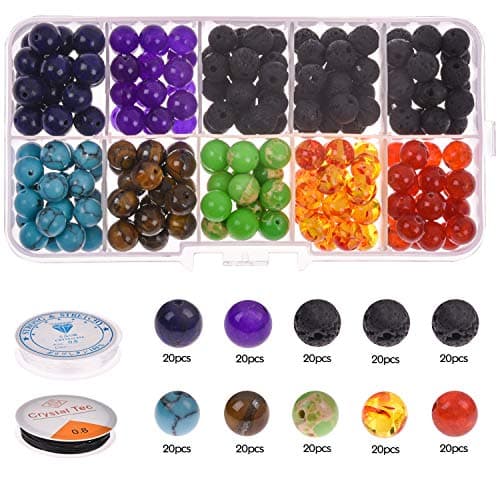 8mm 200pcs 7 Chakra rondes en vrac perles de pierre de jaspe pour la fabrication de bijoux Kits de fabrication de bijoux en pierres précieuses de lave noire
