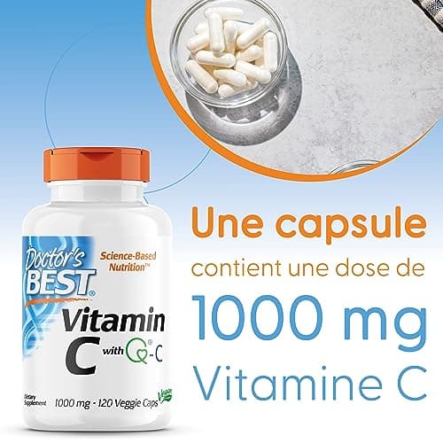 Doctor's Best, Vitamine C avec Quali C, 1.000mg, 120 Capsules végétaliennes, Testé en Laboratoire, Sans Gluten, Sans Soja, Végétarien