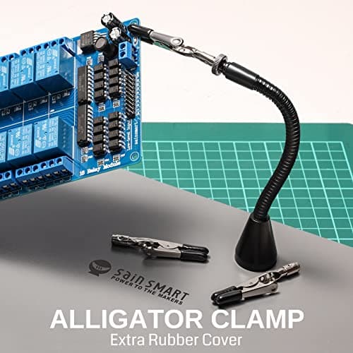 SainSmart Station de soudage magnétique avec une base plus grande de 28 x 18 cm, lampe loupe LED 5x, 4 supports de circuit imprimé et 4 mains d'aide magnétiques flexibles
