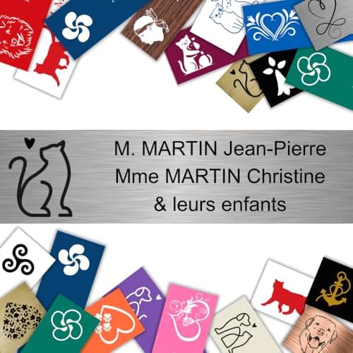 Plaque Adhésive avec motif en PVC Personnalisée pour Boîte aux Lettres - 10×2,5cm - 21 Couleurs - Jymm (Acier texte noir + motif)
