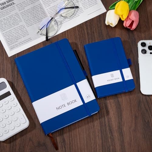 Carnet de Notes Ligné A5 et A6 Petit Carnet de Notes cuir couverture rigide Pour Le Bureau, La Maison, l'École, Le Travail, l'Écriture et La Prise de Notes 400 Pages Au Total 2 Paquet Bleu Foncé