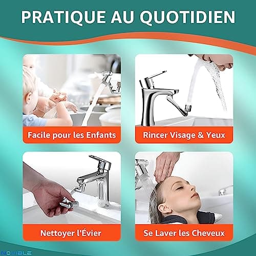 NOVIBLE - Rallonge Robinet Magique Pivotant 1440° - Mousseur Robinet en Laiton avec Douchette pour Cuisine et Salle de Bain - Extension de Robinet Multifonction Rotatif
