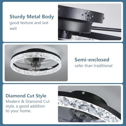 MOSSCO Petit Ventilateur de Plafond Silencieux avec Lumiere et Telecommande, 6 Vitesses et vent Réversible, Dimmable LED, 3 Températures de Couleur en Option pour toutes les saisons - 50 cm