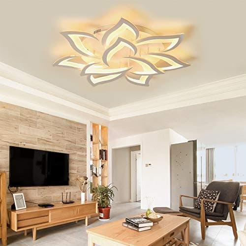 KAUCQI Lustre Salon Plafonnier LED, Moderne Petal Lampe De Plafond LED, Φ85CM 60W, Dimmable 3000K - 6000K, Panneau Acrylique Lumières de Plafond for Living Room, Hall d'entrée, Chambre