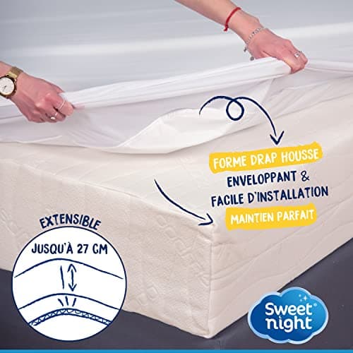 SWEET NIGHT Sweetnight - Protège Matelas 160x200 cm | Alèse Imperméable et Anti Acariens | Molleton 100% Coton | Silencieux et Respirant