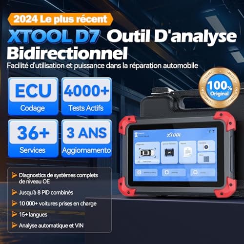 XTOOL D7 OBD2 Valise Diagnostic Auto, Bidirectionnel/Test Actif avec Codage ECU, Diagnostic Complet Système, 36+ Resets, Codage des injecteurs/ABS/EPB/SAS/TPMS, CANFD/DOIP, FCA, Mise à Jour 3 Ans