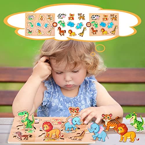 lenbest 6 pcs Puzzles en Bois pour Enfants, Montessori Jouet Bebe, Alphabet Nombre Forme Véhicules Fruit Animal Jeuets Educatifs Apprentissage pour Bébés 2 3 4 Ans Garçons Filles Cadeau Anniversaire