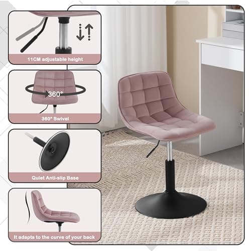 WOLTU 1 X Tabouret de Maquillage Tabouret Coiffeuse Réglable Chaise de Salle à Manger Chaise Travail Chaise Pivotante Velours pour Bureau Domicile Magasin, Hauteur Réglable de 38-49.5cm, Rose