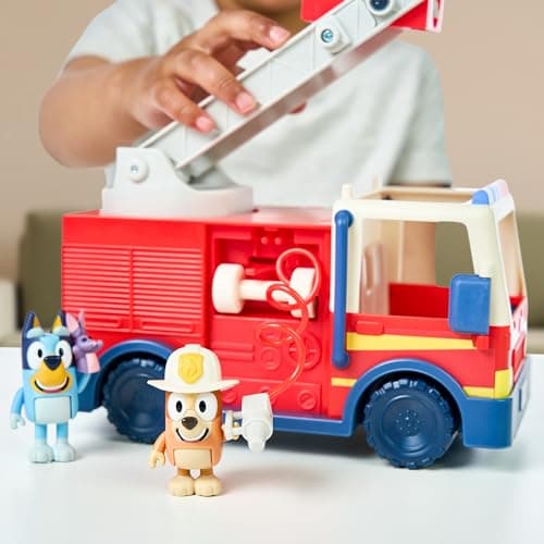 BlueY Camion de Pompier Camion de Pompiers avec Figurines de, de Bingo en pompière et de Bob Bilby Dresse l’échelle, pivote-la et déroule la Lance