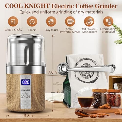COOL KNIGHT Moulin à Café éLectrique Avec Compteur Et Une Tasse De Broyage En Acier Inoxydable, Broyeur Cafe Grain Capacité De 100g. Convient Pour Les éPices, Les Grains De Café Et Les Noix,Etc.