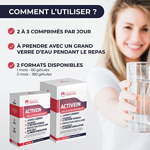 Prescription Nature - ACTIVEIN - Complément Alimentaire pour Soutenir la Circulation - Veinotonique - Recommandé en Cas d'Insuffisances Veineuses - Fabrication Française - 60 Gélules