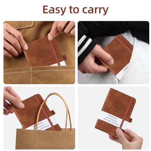 HOMEMARS Carnet de Notes, Petit Carnet, Petit Cahier, 3 Paquet, Cahier de Note, Carnet de Voyage, 14.4 cmx9.6cm, Marron, 192 Pages Chacune, Couverture Rigide, Motif d'arbre en Relief, Cuir végétalien