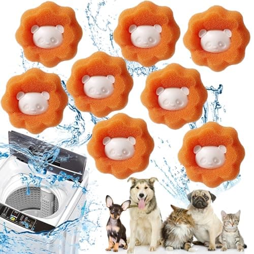 Boule Anti Poil Machine à Laver, 8 Pièces Attrape Poils Machine a Laver Réutilisable, Balle de Lavage Anti Poils, Boule Lessive, Enleve des Poil Animaux pour les Vêtements et la Literie (Orange)