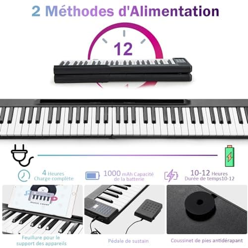 DREAMADE Piano Numérique Pliable avec 88 Touches & Pédale, Clavier de Piano Électronique Portable avec Bluetooth, MIDI OUT & Interface d'alimentation USB, pour Débutants, Enfants, Adultes