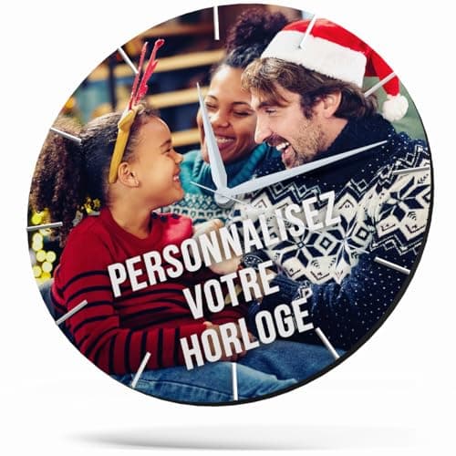 selfiemania Horloge Murale Personnalisable avec Votre Photo, visuel, Logo, 30 cm de Diamètre, en Bois MDF