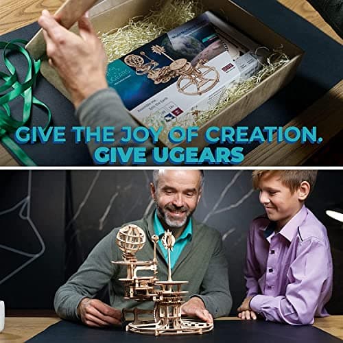 UGEARS Puzzle 3D mécanique Tellurion - Cadeau de fête des pères Terre et Lune Puzzles en Bois 3D pour Adultes - Kits de modèles pour Adultes à Construire - Kit de modèle de système Solaire éducatif