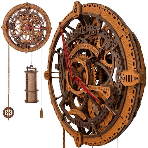 WOODEN.CITY Puzzles 3D pour adultes - Horloge murale industrielle vintage - Puzzles en bois - Kit de construction d'horloge mécanique