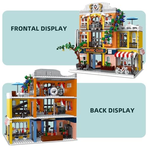 NEWRICE Kit de Construction Ville Musique Clubs Architecture avec des lumières LED,3 Niveaux de modèles de Clubs,Jouets de Construction,pour Les Adolescents 12+ Ans Adul(1683 Pieces)