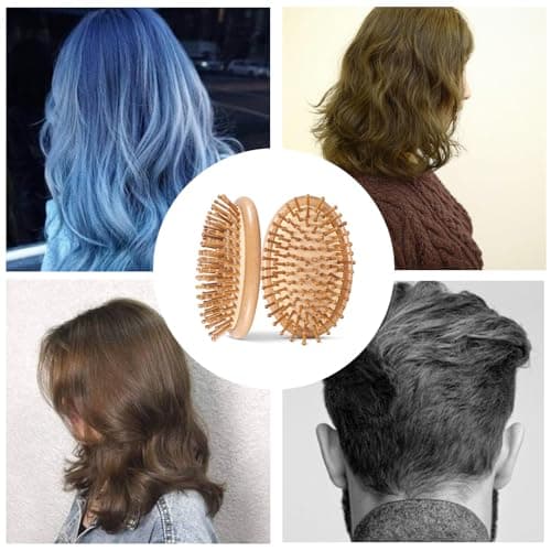2 Pièces Peigne de Massage en Bois, Masseur de Cheveux Brosse de Cuir Chevelu, Brosse à Cuir Chevelu, Sans Poignée, Peigne Rond en Bambou pour Femmes Hommes Cheveux Raides Curl
